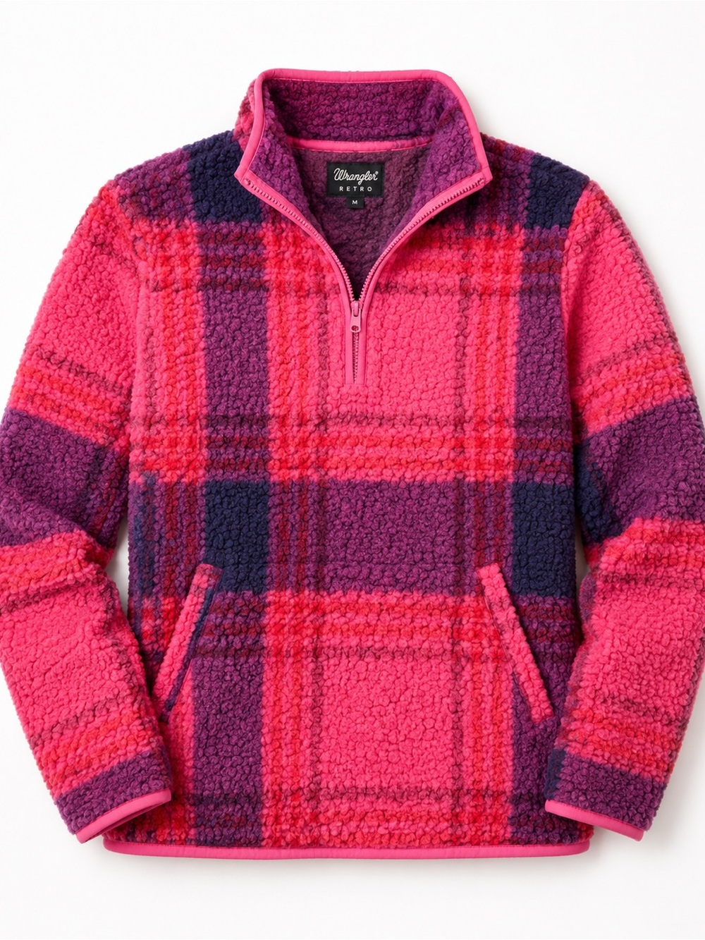 Wrangler Retro Plaid Half-Zip Fleece Jacket - Pink